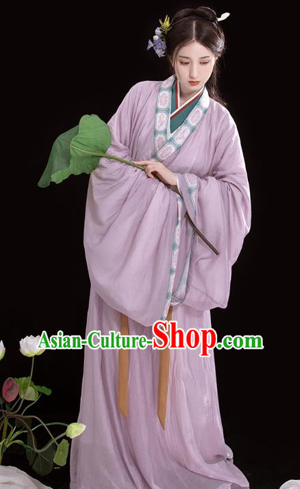 China Ancient Patrician Lady Lilac Hanfu Dress Traditional Jin Dynasty Royal Princess Historical Costumes