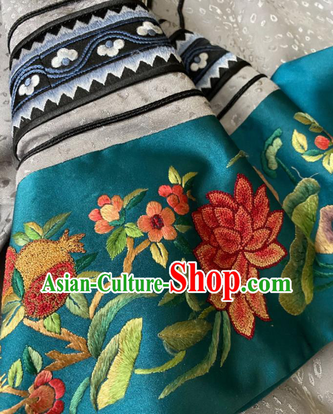 China National Women Costume Loose Cheongsam Hand Embroidered Grey Silk Qipao Dress