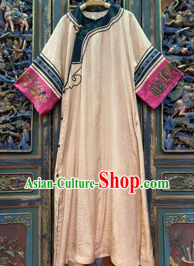 China Hand Embroidered Champagne Silk Qipao Dress National Women Costume Loose Cheongsam