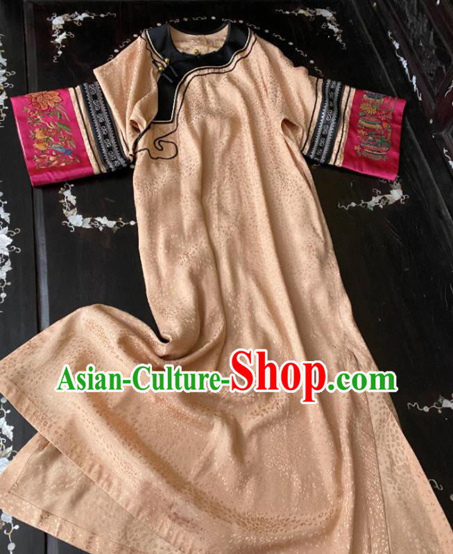 China Hand Embroidered Champagne Silk Qipao Dress National Women Costume Loose Cheongsam