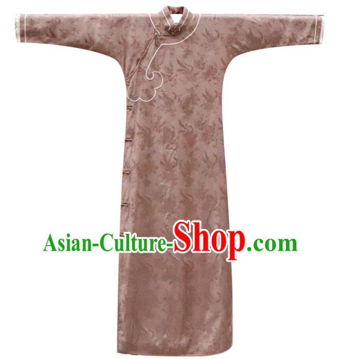 Republic of China Traditional Stand Collar Qipao Dress Classical Clothing Brown Silk Cheongsam