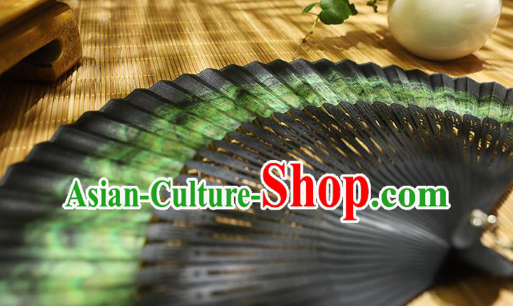 Chinese Handmade Folding Fan Classical Peacock Feather Pattern Fan Silk Accordion