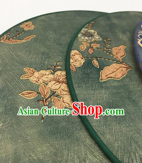 China Printing Flowers Fan Classical Green Silk Fan Handmade Circular Fan