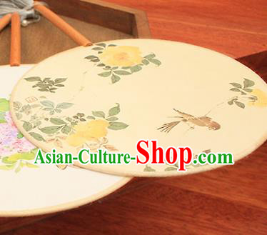 China Classical Circular Fan Handmade Printing Peony Bird Beige Silk Fan Traditional Palace Fan