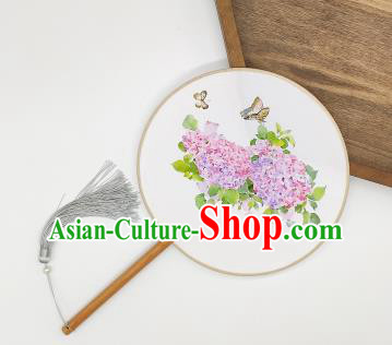 China Classical Dance Fan Handmade Silk Circular Fan Traditional Printing Hydrangea Palace Fan