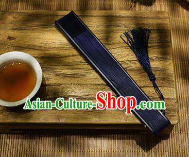 Chinese Handmade Silk Folding Fan Classical Blue Accordion Hollow Bamboo Fan