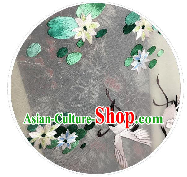 China Traditional Embroidered Crane Lotus Palace Fan Classical Dance Silk Fan Handmade Circular Fan