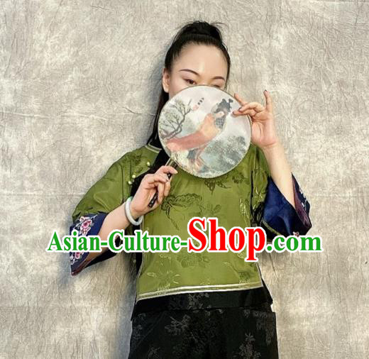 Chinese Tang Suit Upper Outer Garment Traditional Green Silk Blouse