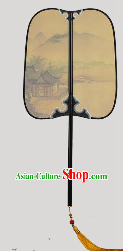 China Traditional Ink Painting Palace Fan Classical Dance Silk Fan Handmade Hanfu Fan