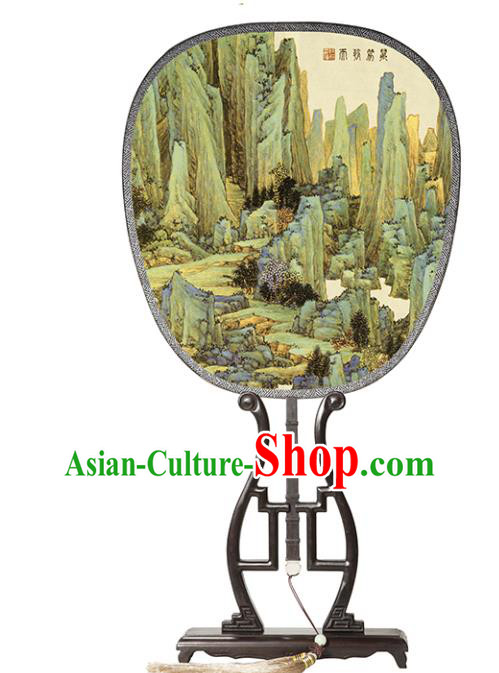 China Classical Landscape Pattern Palace Fan Handmade Silk Fan Traditional Ming Dynasty Hanfu Fan