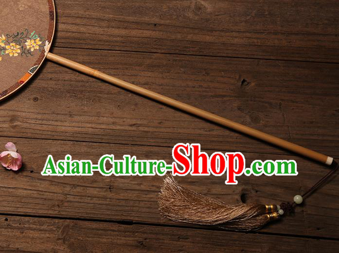China Traditional Song Dynasty Princess Circular Fan Classical Palace Fan Handmade Brown Silk Fan