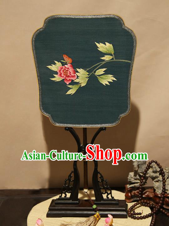 China Traditional Dance Palace Fan Classical Peony Pattern Silk Fan Handmade Suzhou Craft Fan