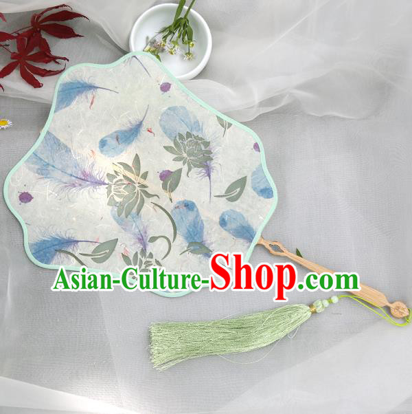 China Handmade Hanfu Fan Traditional Palace Fan Classical Lotus Pattern Silk Fan