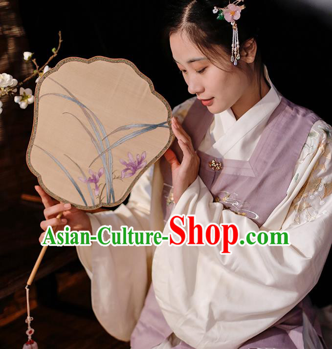 China Traditional Song Dynasty Princess Fan Classical Orchids Pattern Silk Fan Handmade Palace Fan