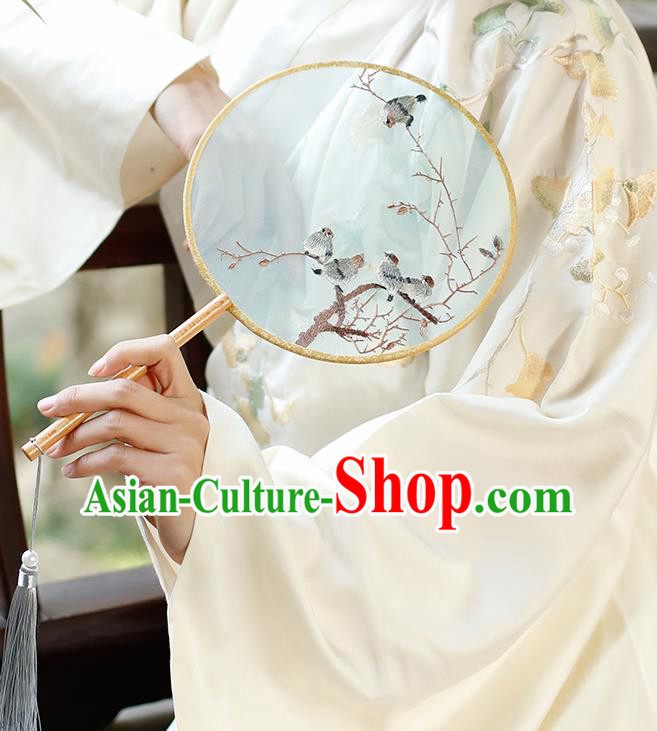 China Classical Circular Silk Fan Traditional Hanfu Fan Handmade Embroidered Peony Palace Fan