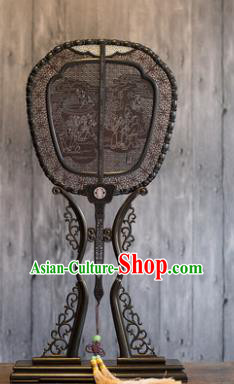 China Handmade Ebony Fan Traditional Carving Wood Fan Classical Palace Fan