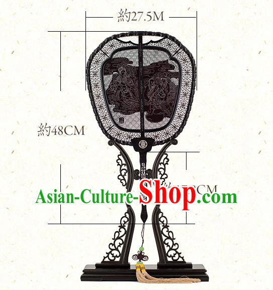 China Handmade Ebony Fan Traditional Carving Wood Fan Classical Palace Fan