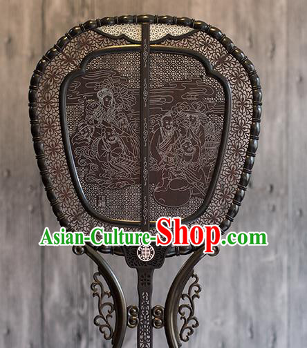 China Handmade Ebony Fan Traditional Carving Wood Fan Classical Palace Fan