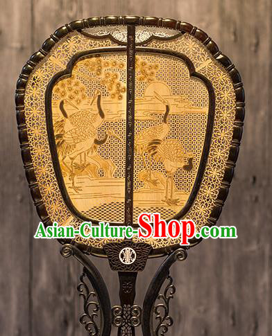 China Handmade Hollow Rosewood Fan Traditional Carving Wood Fan Classical Cranes Pattern Palace Fan