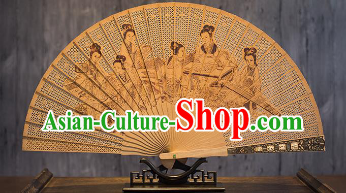 Chinese Traditional Carving Sandalwood Accordion Classical Folding Fan Handmade Hollow Fan