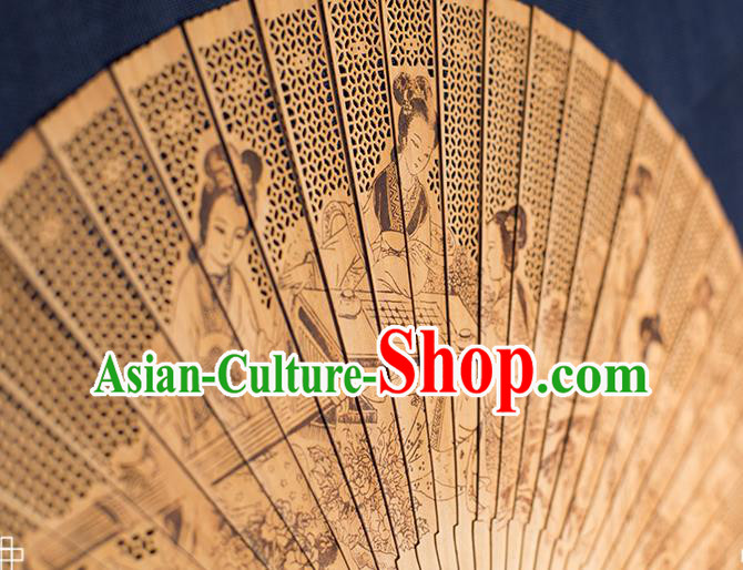 Chinese Traditional Carving Sandalwood Accordion Classical Folding Fan Handmade Hollow Fan