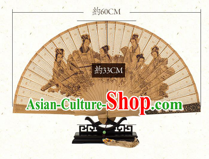 Chinese Traditional Carving Sandalwood Accordion Classical Folding Fan Handmade Hollow Fan