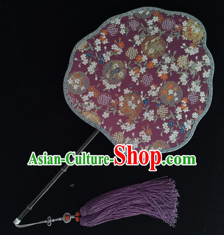 China Classical Palace Fan Handmade Hanfu Silk Fan Traditional Purple Brocade Fan