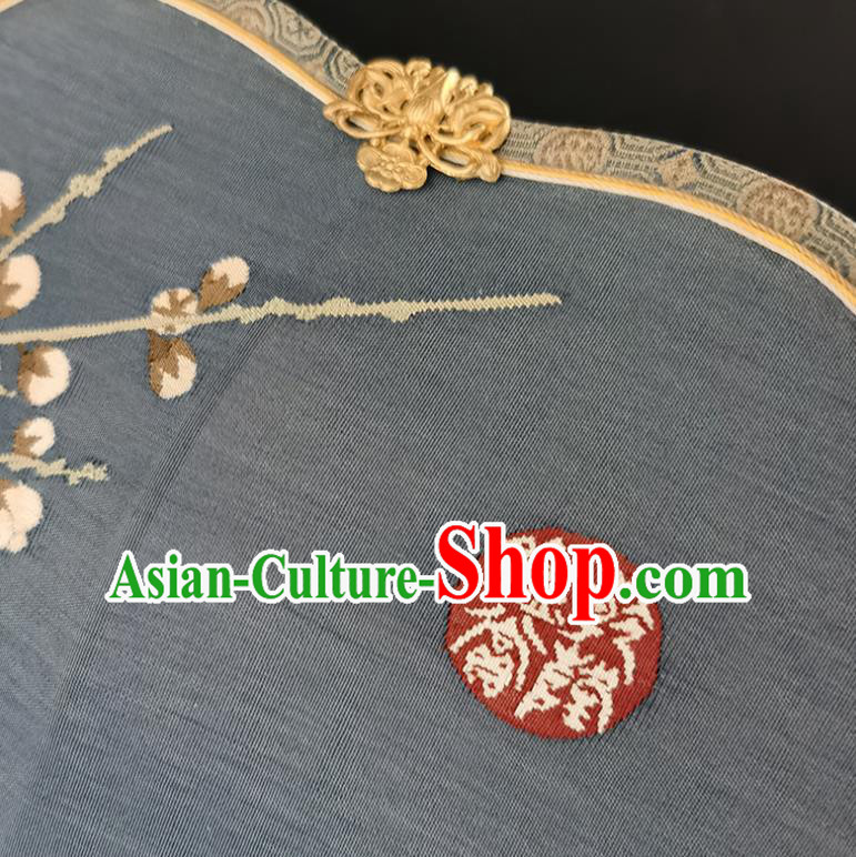 China Handmade Hanfu Fan Classical Palace Fan Traditional Qing Dynasty Court Blue Silk Fan