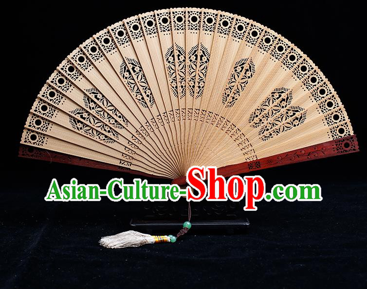 Chinese Classical Dance Folding Fan Handmade Hollow Sandalwood Fan Traditional Accordion