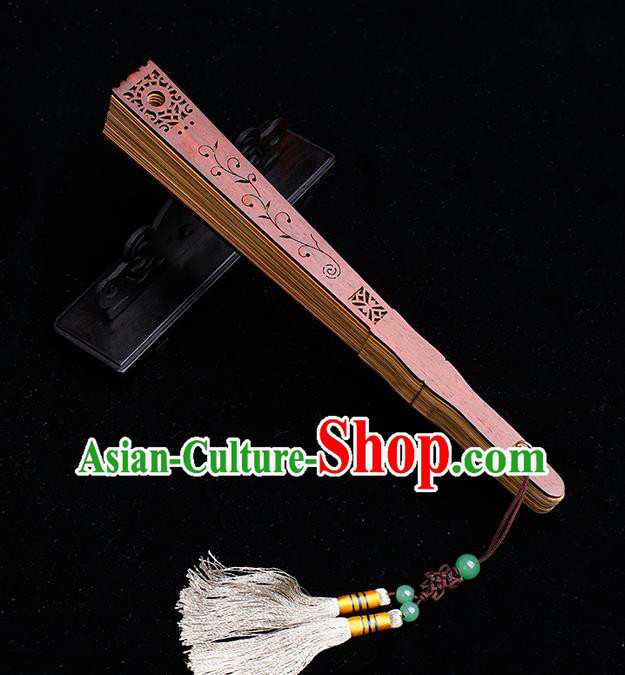 Chinese Classical Dance Folding Fan Handmade Hollow Sandalwood Fan Traditional Accordion