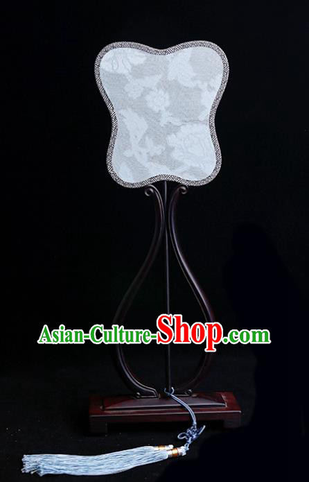 China Classical Palace Fan Handmade Hanfu Fan Traditional Jacquard Peony White Silk Fan