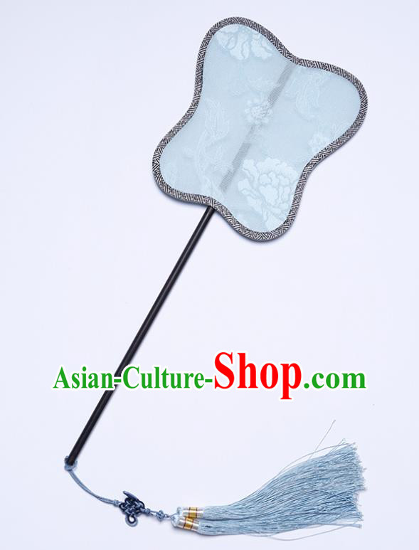 China Classical Palace Fan Handmade Hanfu Fan Traditional Jacquard Peony White Silk Fan
