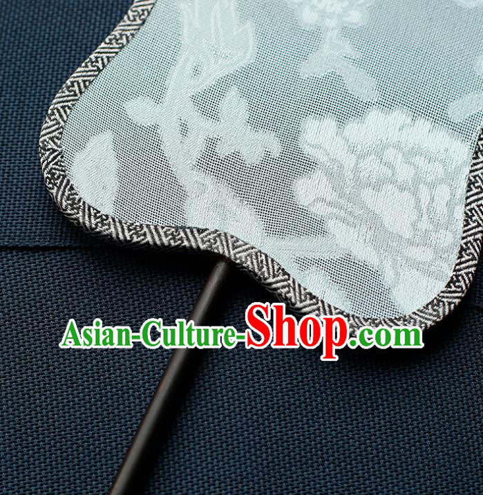 China Classical Palace Fan Handmade Hanfu Fan Traditional Jacquard Peony White Silk Fan