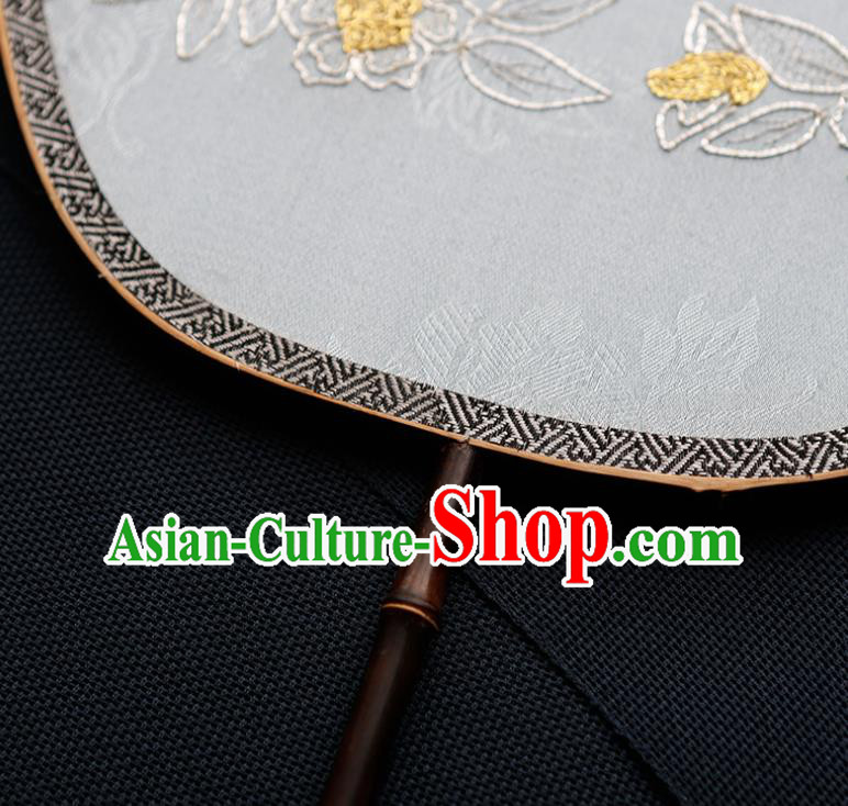 China Traditional Jacquard Blue Silk Fan Classical Palace Fan Handmade Hanfu Fan