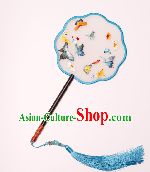 China Traditional Hanfu Silk Fan Handmade Embroidered Butterfly Fan Classical Palace Fan