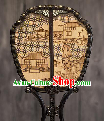 China Handmade Hollow Fan Traditional Carving Wood Fan Classical Rosewood Palace Fan