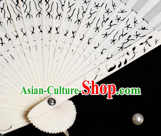 Chinese Hand Painting Rose Folding Fan Classical Fan Hollow Bones Accordion