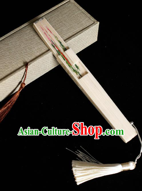 Chinese Hand Painting Rose Folding Fan Classical Fan Hollow Bones Accordion
