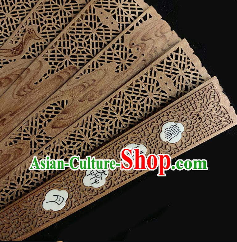 Chinese Handmade Carving Goddess Folding Fan Hollow Accordion Classical Sandalwood Fan