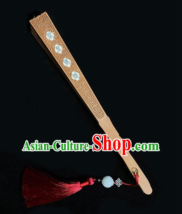 Chinese Handmade Carving Goddess Folding Fan Hollow Accordion Classical Sandalwood Fan
