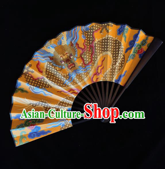 Chinese Traditional Kung Fu Accordion Handmade Folding Fan Printing Dragon Golden Paper Fan
