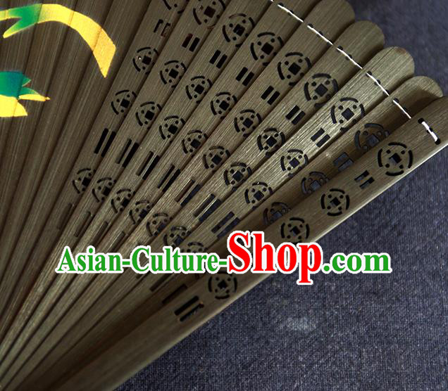 Chinese Handmade Kung Fu Folding Fan Traditional Printing Peony Black Bamboo Fan