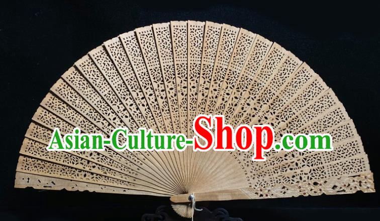 Chinese Handmade Hollow Sandalwood Accordion Folding Fan Classical Gems Fan
