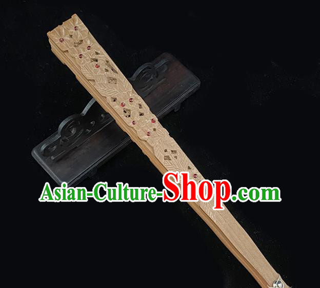 Chinese Handmade Hollow Sandalwood Accordion Folding Fan Classical Gems Fan