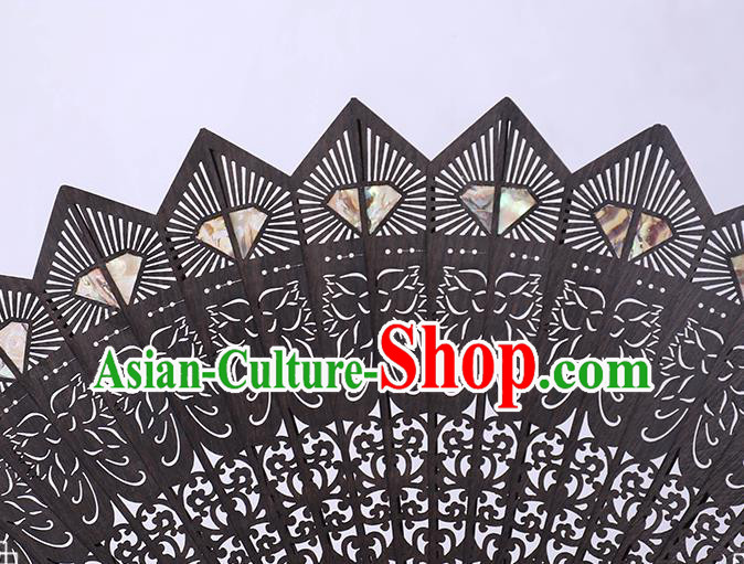 Chinese Classical Folding Fan Handmade Carving Fan Hollow Ebony Accordion
