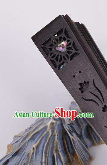 Chinese Classical Folding Fan Handmade Carving Fan Hollow Ebony Accordion