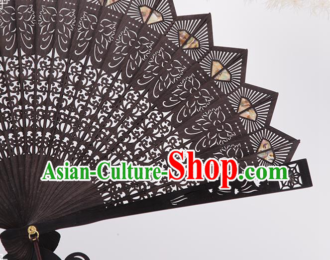 Chinese Classical Folding Fan Handmade Carving Fan Hollow Ebony Accordion