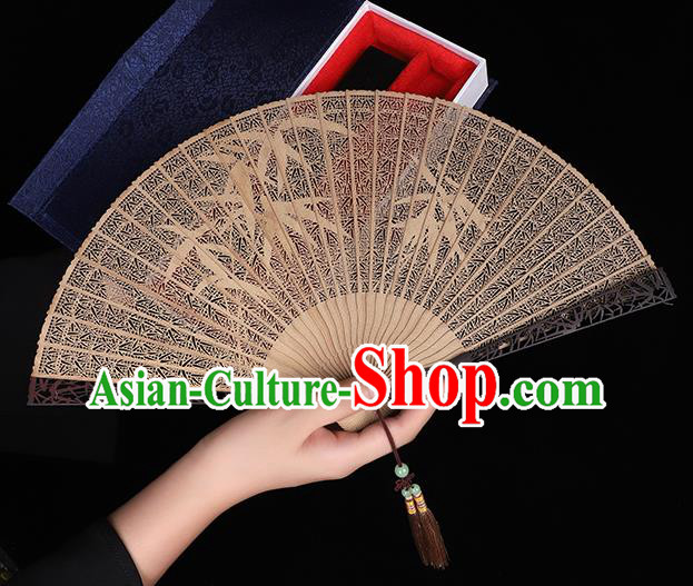 Chinese Handmade Fan Craft Classical Carving Bamboo Folding Fan Hollow Sandalwood Accordion