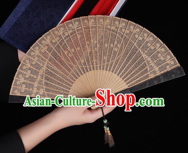 Chinese Classical Carving Folding Fan Hollow Sandalwood Accordion Handmade Ebony Fan Craft