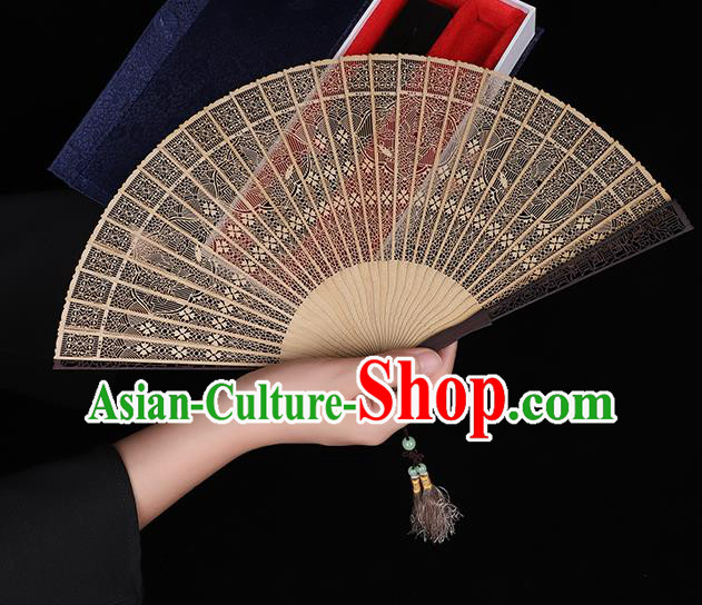 Chinese Handmade Ebony Fan Craft Classical Folding Fan Hollow Sandalwood Accordion